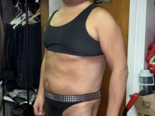 Love my new spike belt with my black thong 1 of 20