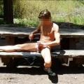 Hot dog at the picnic bench