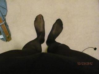 My first play with black pantyhose used by a friend and sent to me to wear 3 of 6