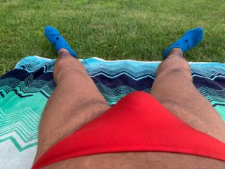 Sunbathing in Bayonne Park in my Red rio bikini 15 of 18