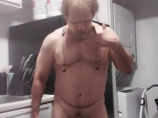 Old guy flexing my small muscle eating raisin toast