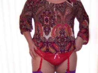 Sheer Red Freya Lingerie & Purple Stockings 3 of 20