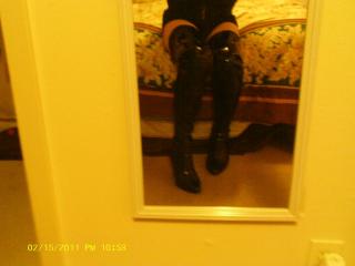 Boy shorts, leather thigh high boots 6 of 9