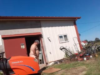 Mowing  in Birthday suit outside 4 of 8