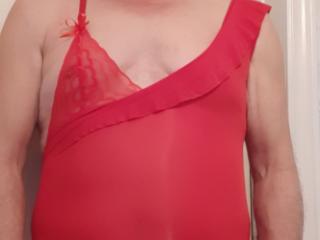 Sissy crossdresser in mini red dress 2 of 10