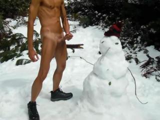 A cool stroking by the snowman