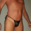 Black shiny string thong front view