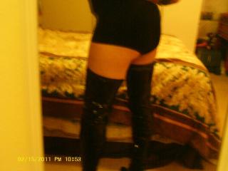Boy shorts, leather thigh high boots 4 of 9