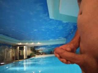 playing in hotel pool and sauna 1 of 8