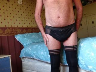 Black panties and stockings. P-Spot vibrator.