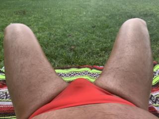 Sunbathing in Bayonne Park in my red bikini 9 of 19