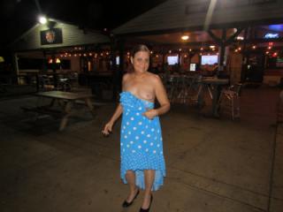 Flashing in Blue polka dot dress 7 of 8