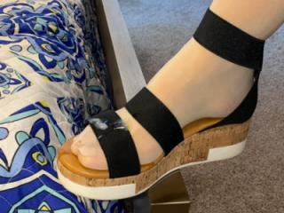 Wedge sandals with and without pantyhose 9 of 11
