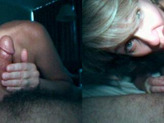 First time hubby filmed me giving a blowjob and getting a facial 5 of 17