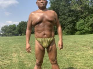 Sunbathing in Bayonne Park Yellow Pattern bikini 17 of 20