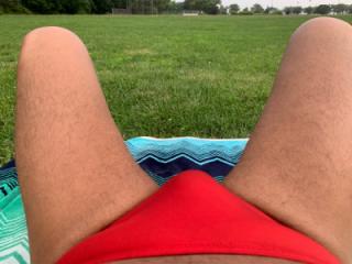 Sunbathing in Bayonne Park in my Red rio bikini 11 of 18