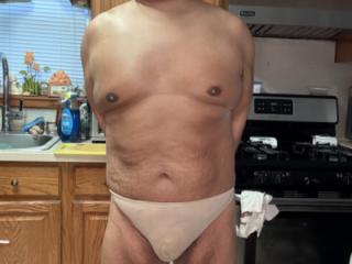 Nude CK thong in kitchen 10 of 20