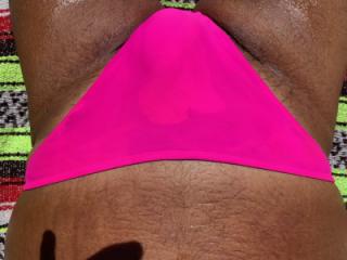 Sunbathing in my little pink string bikini! Would you SNIFF my crotch? 15 of 17