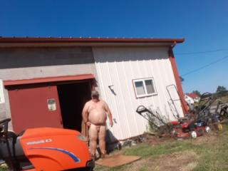 Mowing  in Birthday suit outside 6 of 8