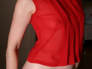 Lady in Red with no Panties 3 of 11