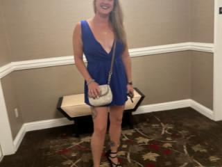 Hotel Fun Flashing my tits.  Do you like my blue dress? 12 of 20