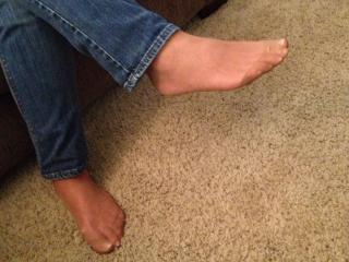 My candid pantyhose feet in jeans 2 of 20