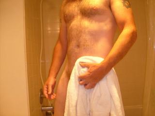 Just out of the shower