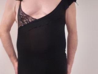 Sissy crossdresser wearing mini black dress 4 of 20