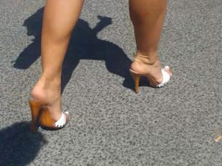 Wife's feet in high heels mules 4 of 14