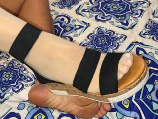 Wedge sandals with and without pantyhose 2 of 11