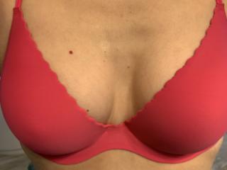 Wife’s tits in red bra 1 of 5