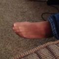 My candid pantyhose feet in jeans