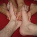 playing footsies with two young girlf...