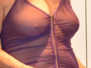 Amethyst Sheer Nylon Front-Zipper Lounging Shift with Matching Thng 7 of 20