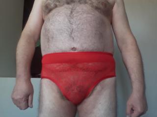 Wearing my wife's panties. 9 of 12