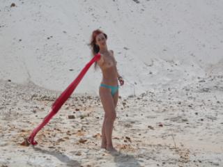 Red Shawl on white sand 2 of 20