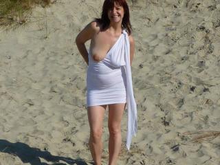 Sexy see through dress outdoors without underwear, then strip !!
