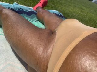Sunbathing in Bayonne Park_Nude/tan/skin CK thong 10 of 18
