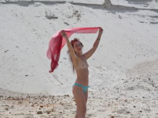 Red Shawl on white sand 9 of 20
