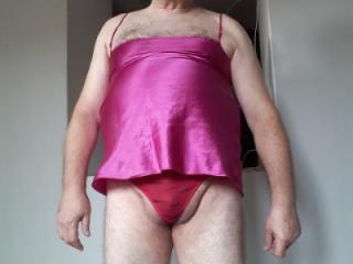 Me in wife's crimson nightie & various thongs. 3 of 20