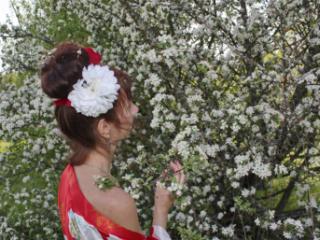 White Flowers Red Dress