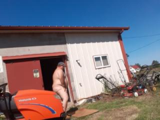 Mowing  in Birthday suit outside 7 of 8