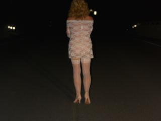 White Lace Mini Dress On Highway Overpass 2 of 20