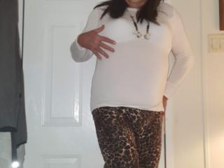 White shirt and leopard pants