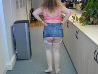 Office - Denim Miniskirt & Stockings 3 of 11