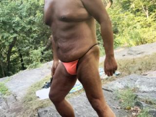 Sunbathing in Park Orange G-string 5 of 20