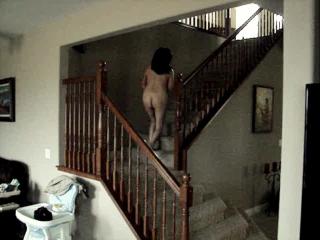 Naked ass running up the stairs