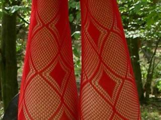 My red slut in a red bodystocking outdoor. Part 2 2 of 10