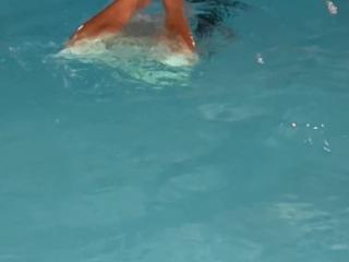Swimming naked on pool