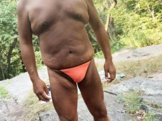 Sunbathing in Park Orange G-string 6 of 20